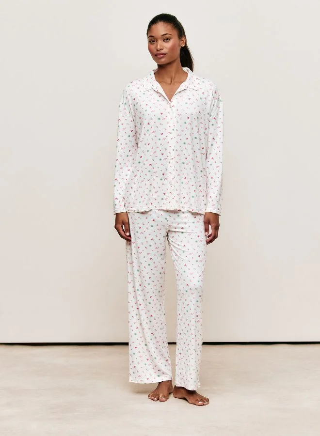 انديز طقم بيجاما جيرسي مزخرف